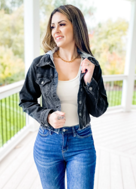 Risen Distressed Vintage Raw Hem Black Jacket