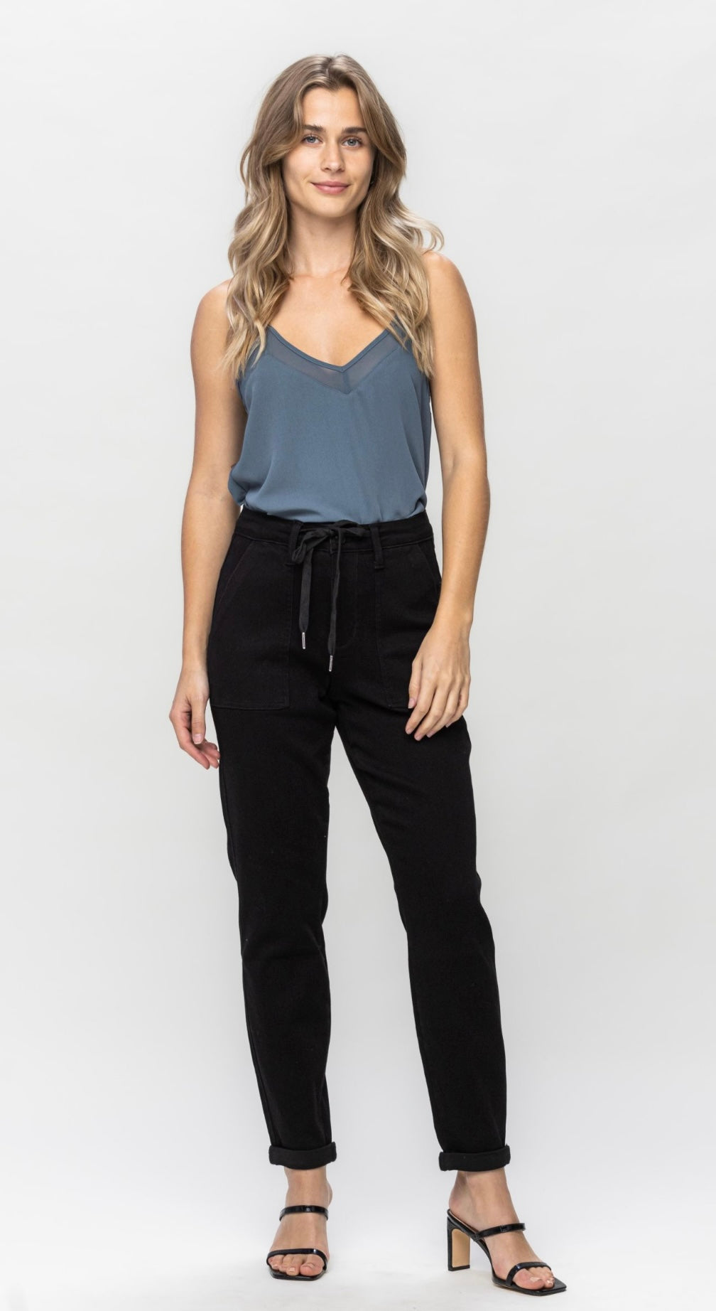 Judy Blue High Waist Jet Black Double Roll Cuff Jogger