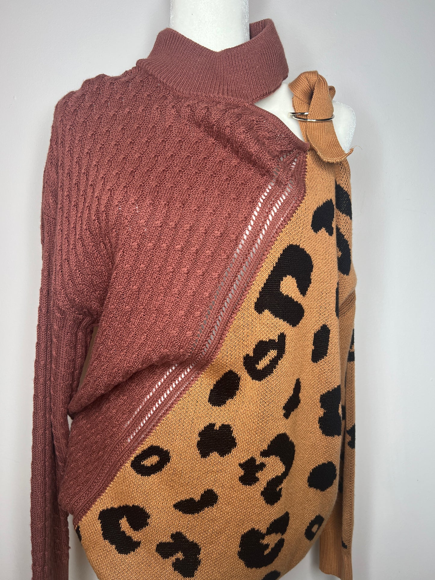 Leopard Print Cold Shoulder Sweater