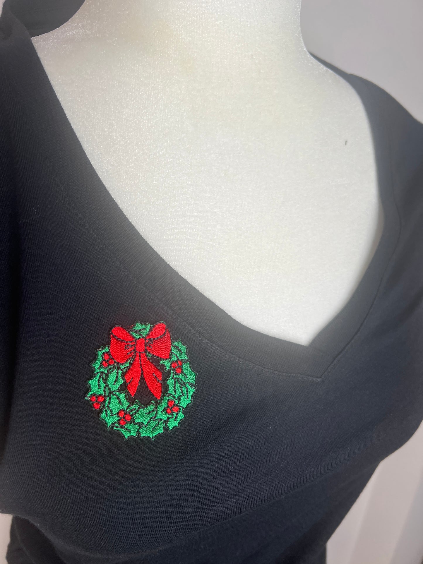 Black V-Neck Tee – Tiny Wreath Edition