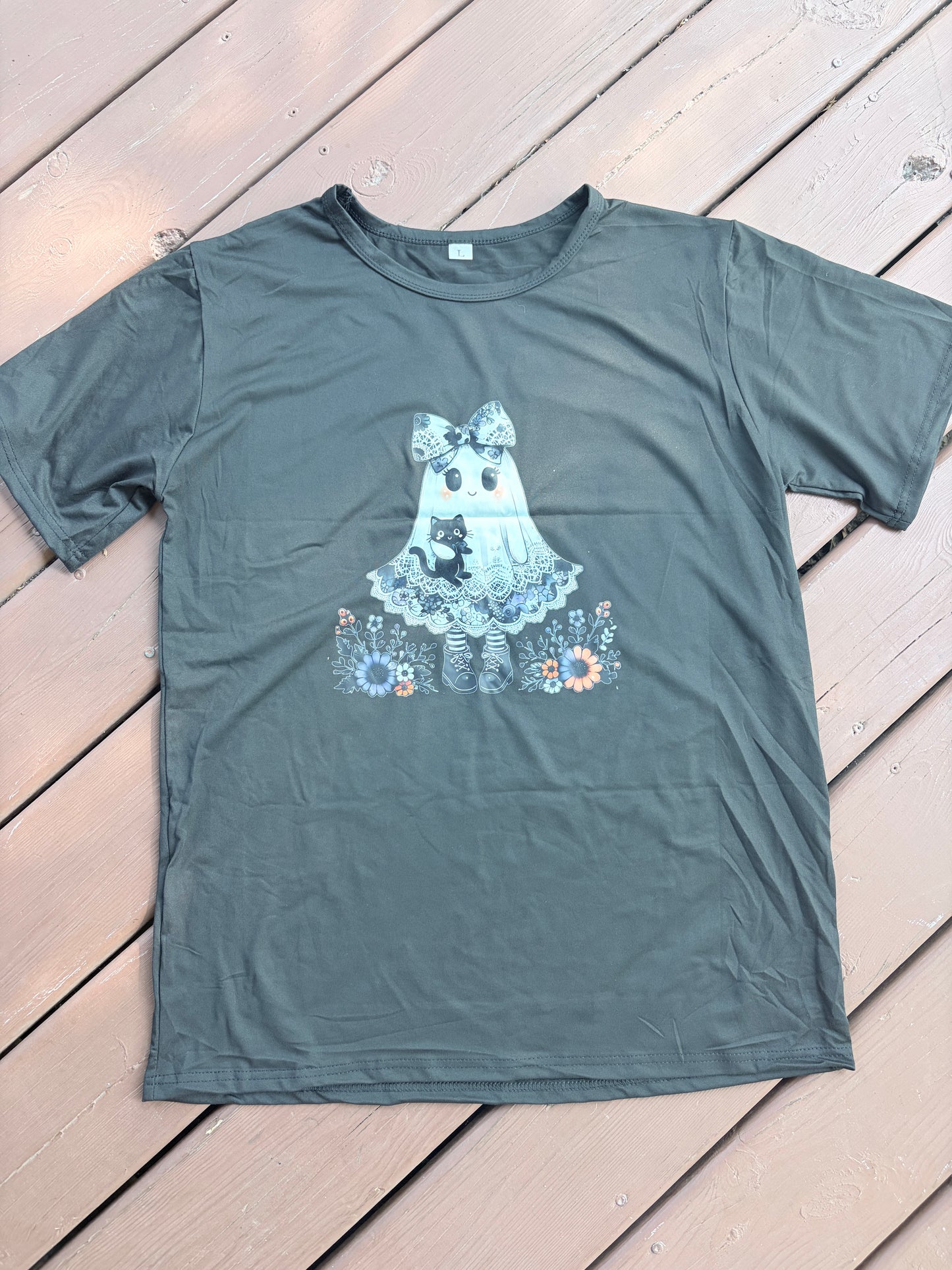 Cute Gohst and Kitty Halloween Graphic Tee