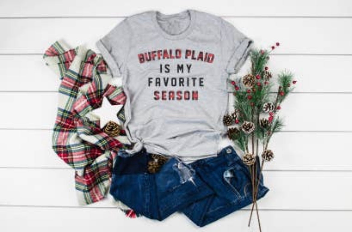 Buffalo Plaid is My Favorite Season Tee – Grey