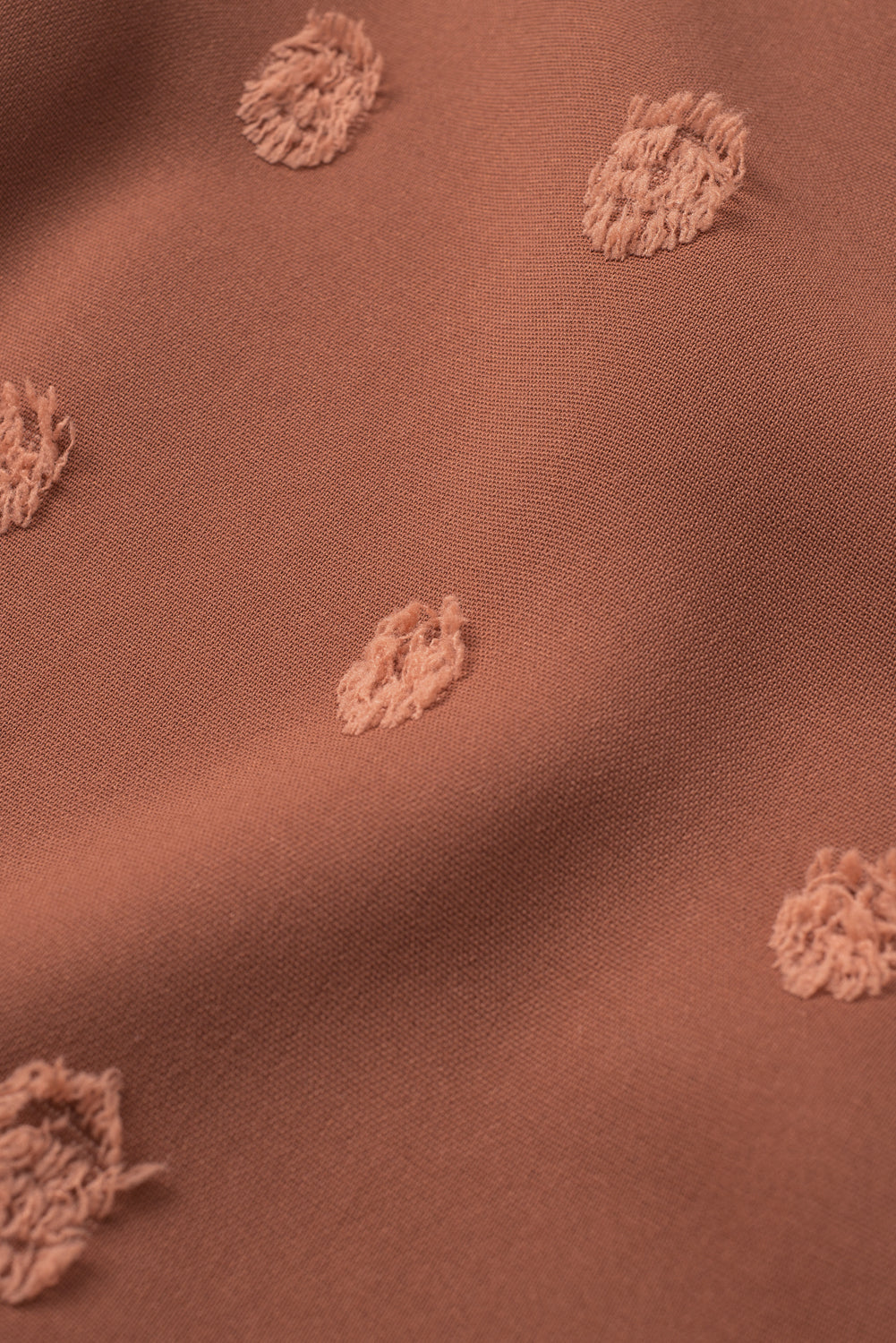 Brown Long Sleeve Button Fuzzy Polka Dot Blouse