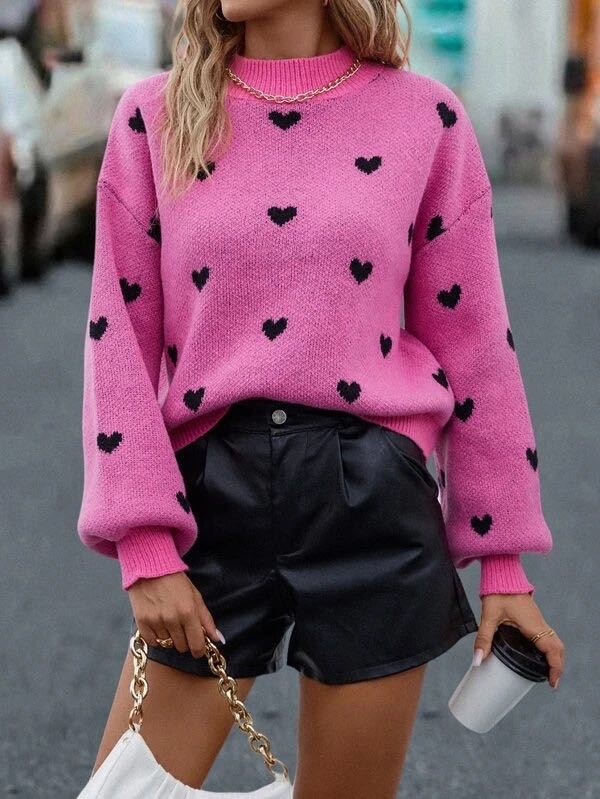 Pink All Over Heart Sweater