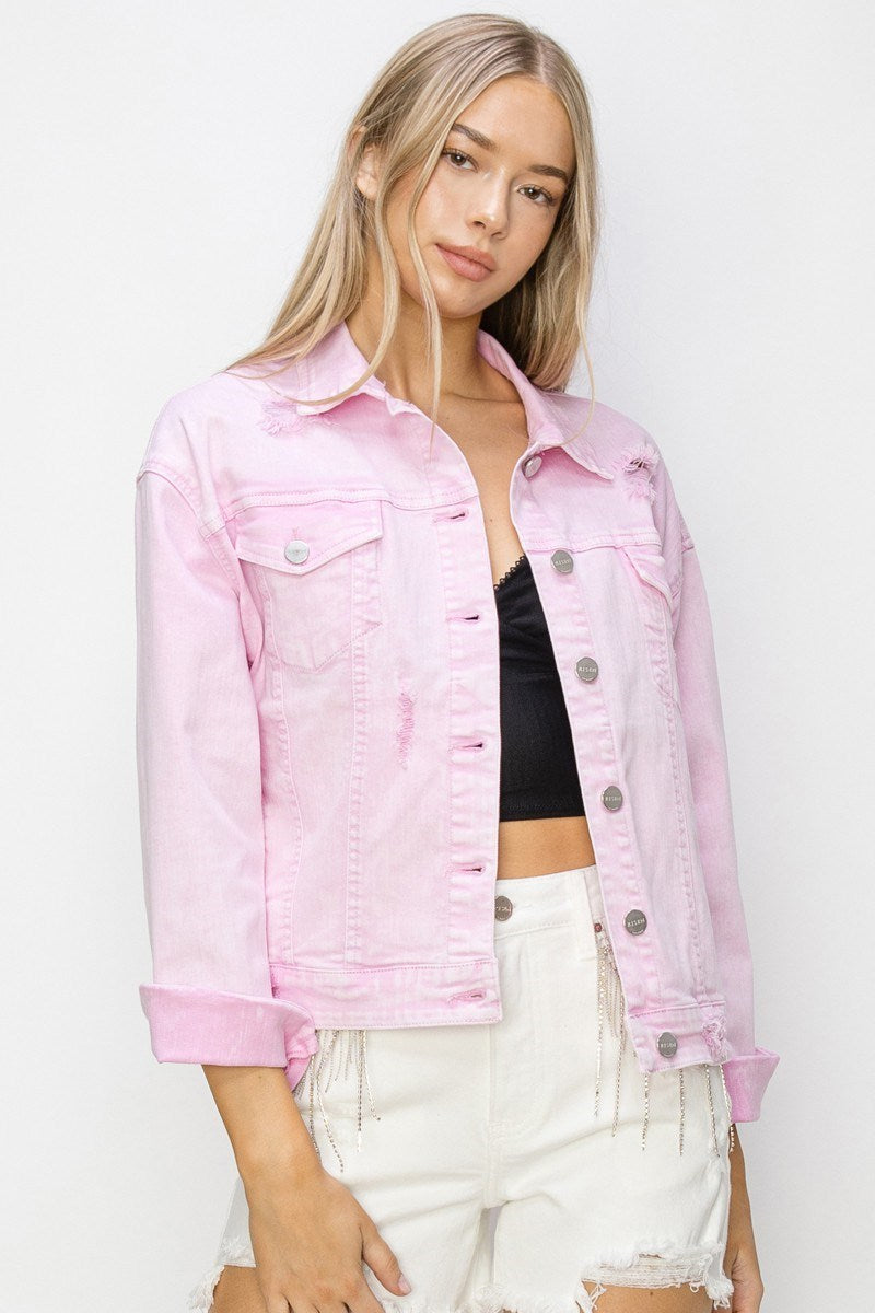 Risen Acid Pink Oversized Distressed Jacket