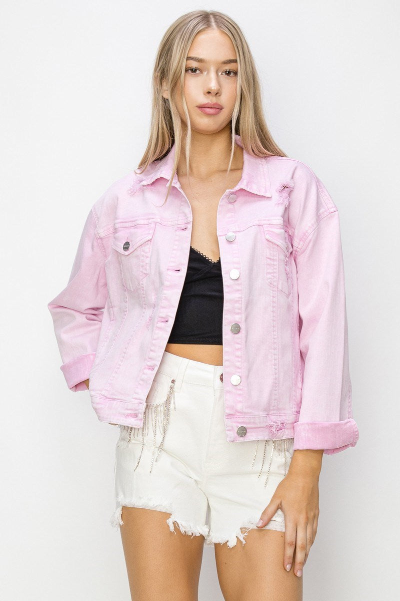 Risen Acid Pink Oversized Distressed Jacket