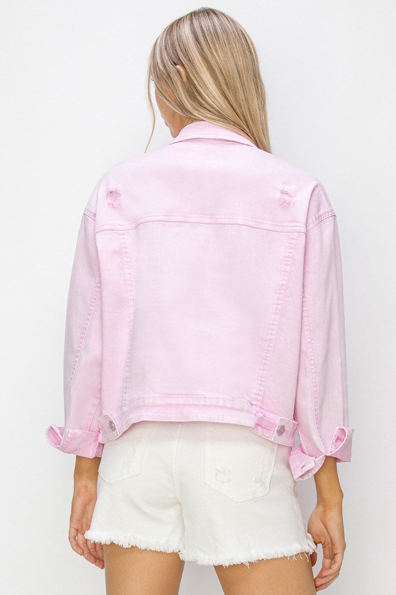 Risen Acid Pink Oversized Distressed Jacket