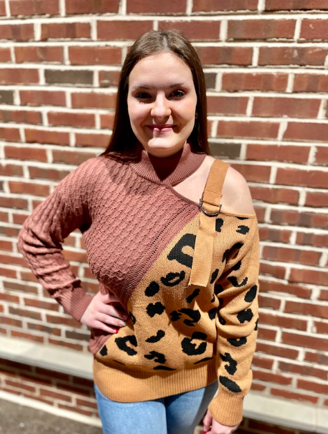 Leopard Print Cold Shoulder Sweater