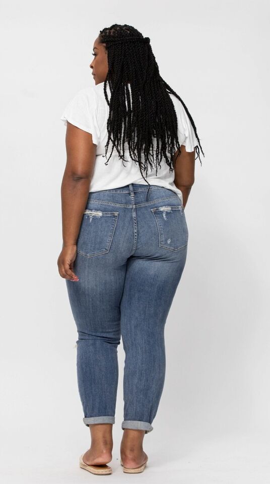 Judy Blue Mid Rise Straight Leg Distressed Jeans