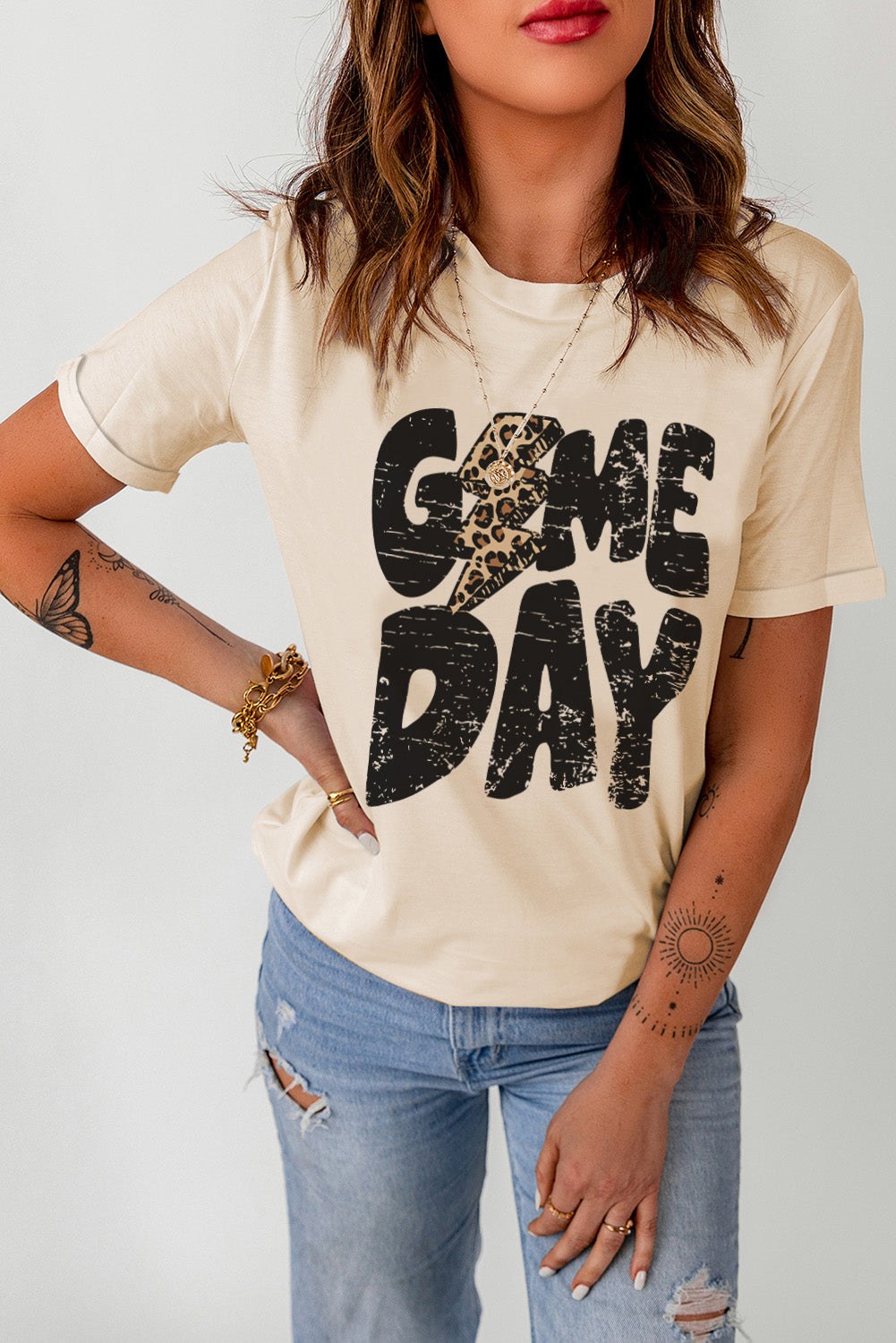 Khaki Game Day Football Season Leopard Lightning T Shirt