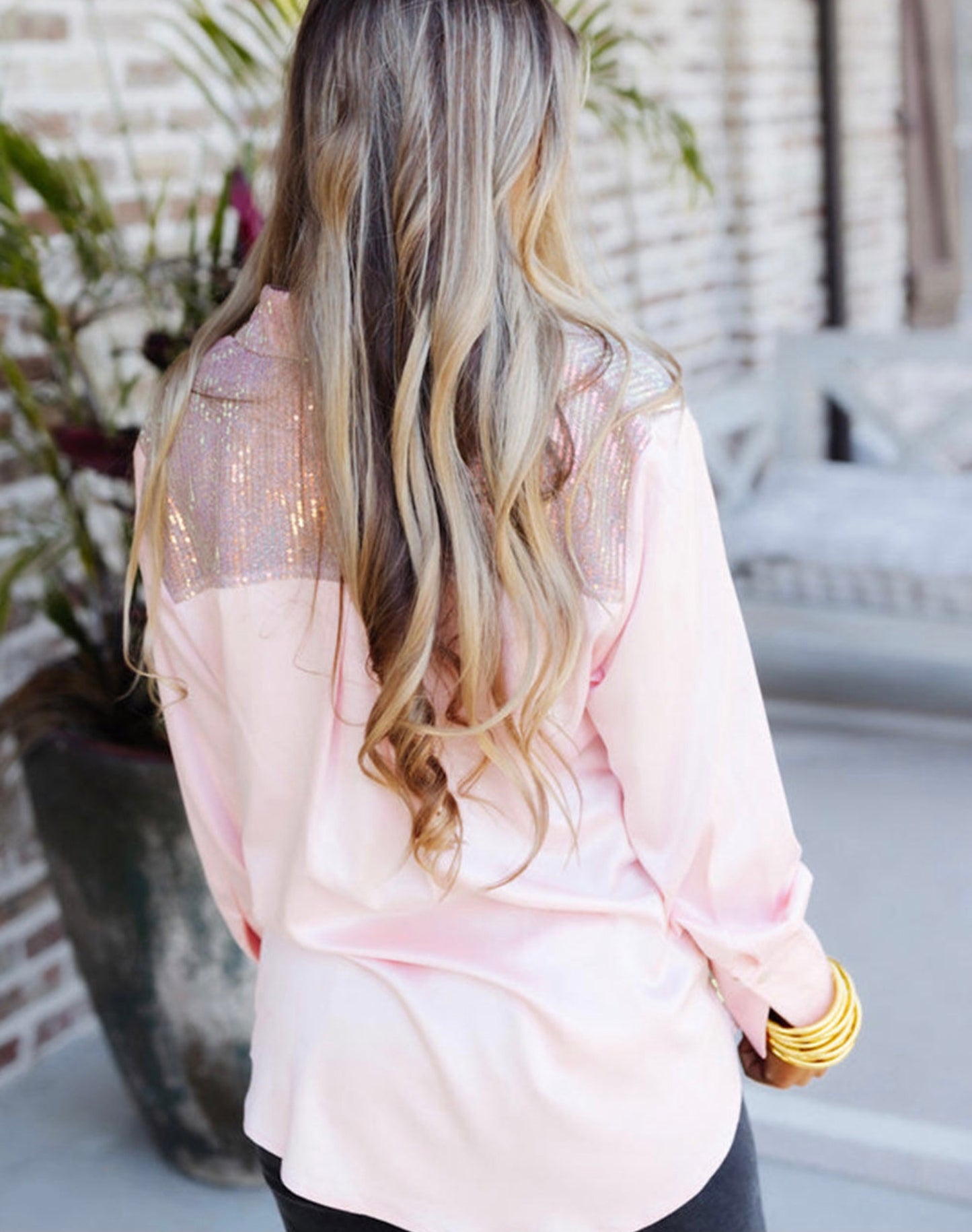 Pink Sequin Long Sleeve Shirt