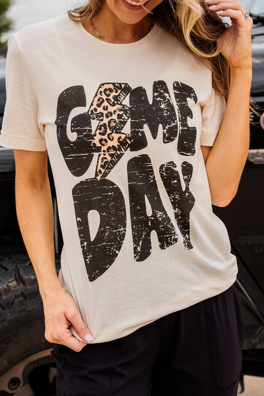 Khaki Game Day Football Season Leopard Lightning T Shirt