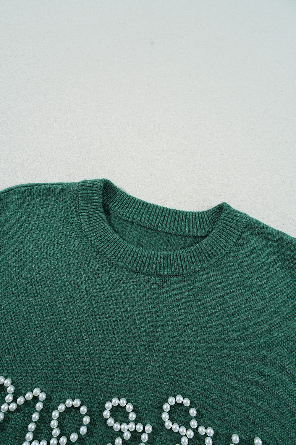 Green Pearl Beaded Merry Sweater