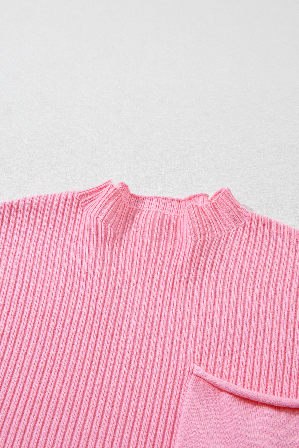 Oatmeal Patch Pocket Ribbed Knit Short Sleeve Sweater