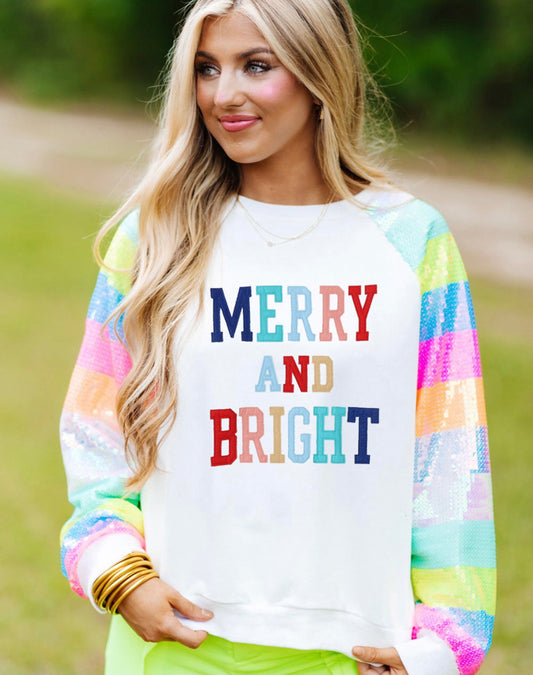 Merry & Bright Neon Sequin Sleeve Sweatshirt