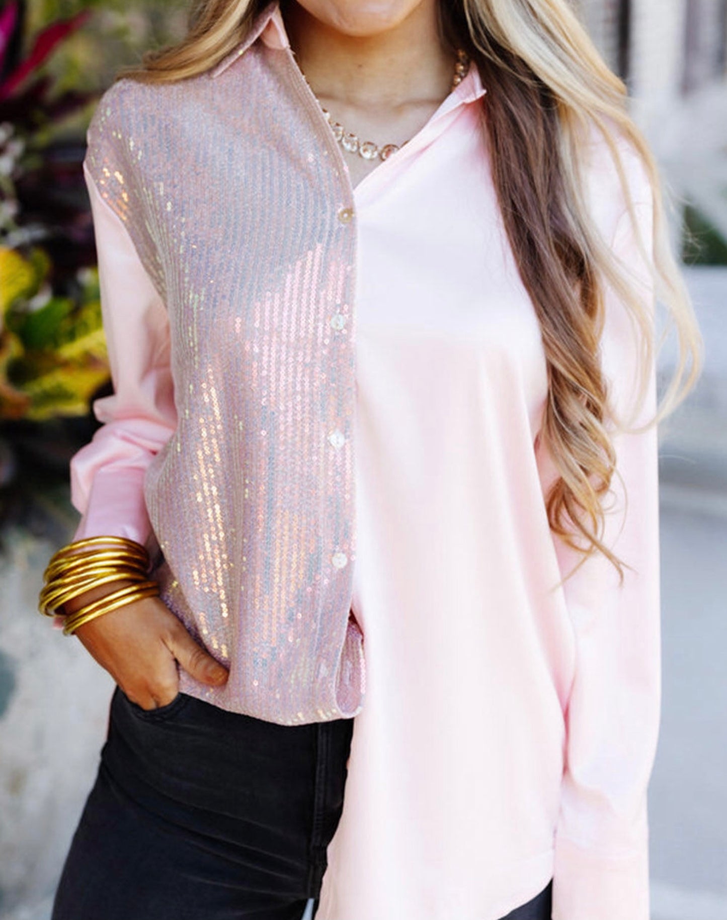 Pink Sequin Long Sleeve Shirt