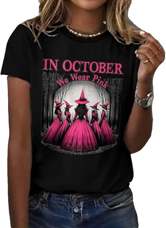 In October We Wear Pink Witch Graphic Tee