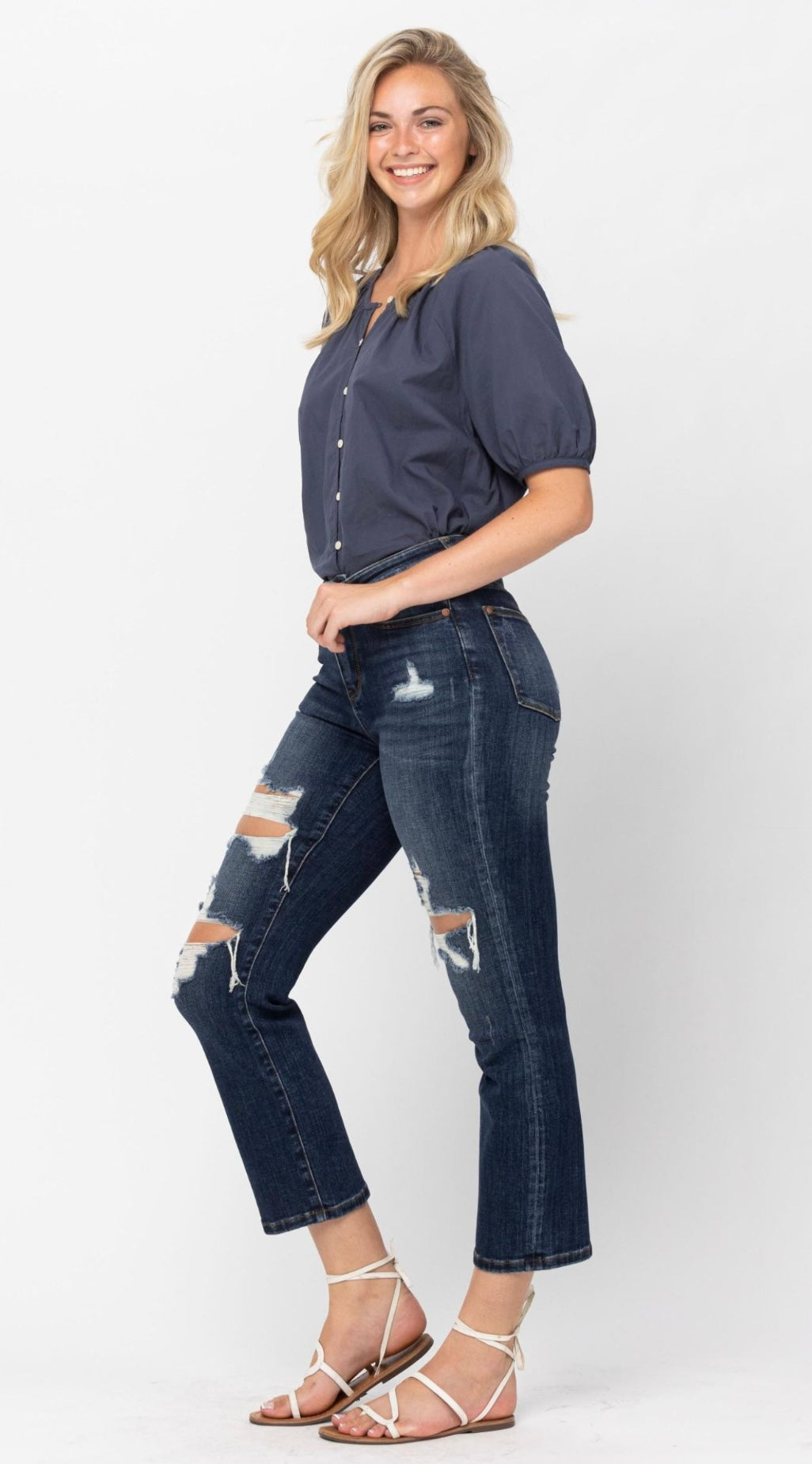 Judy Blue Mid Rise Crop Straight Leg