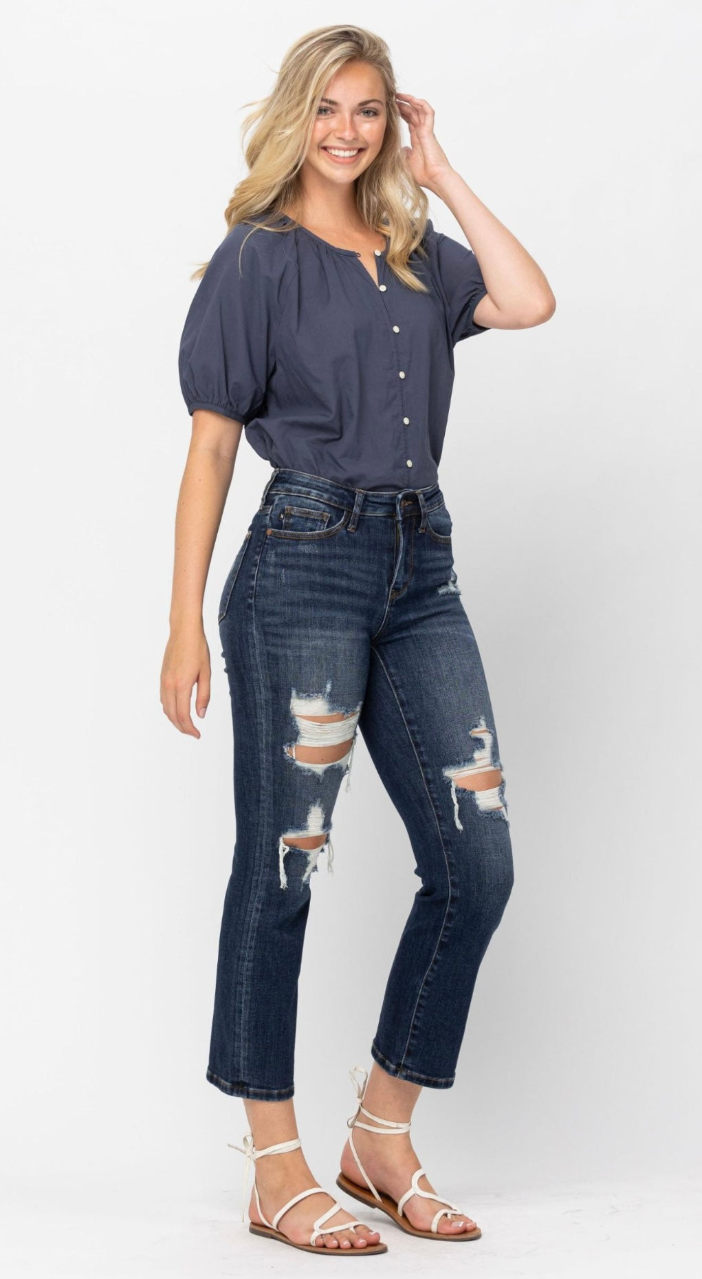 Judy Blue Mid Rise Crop Straight Leg