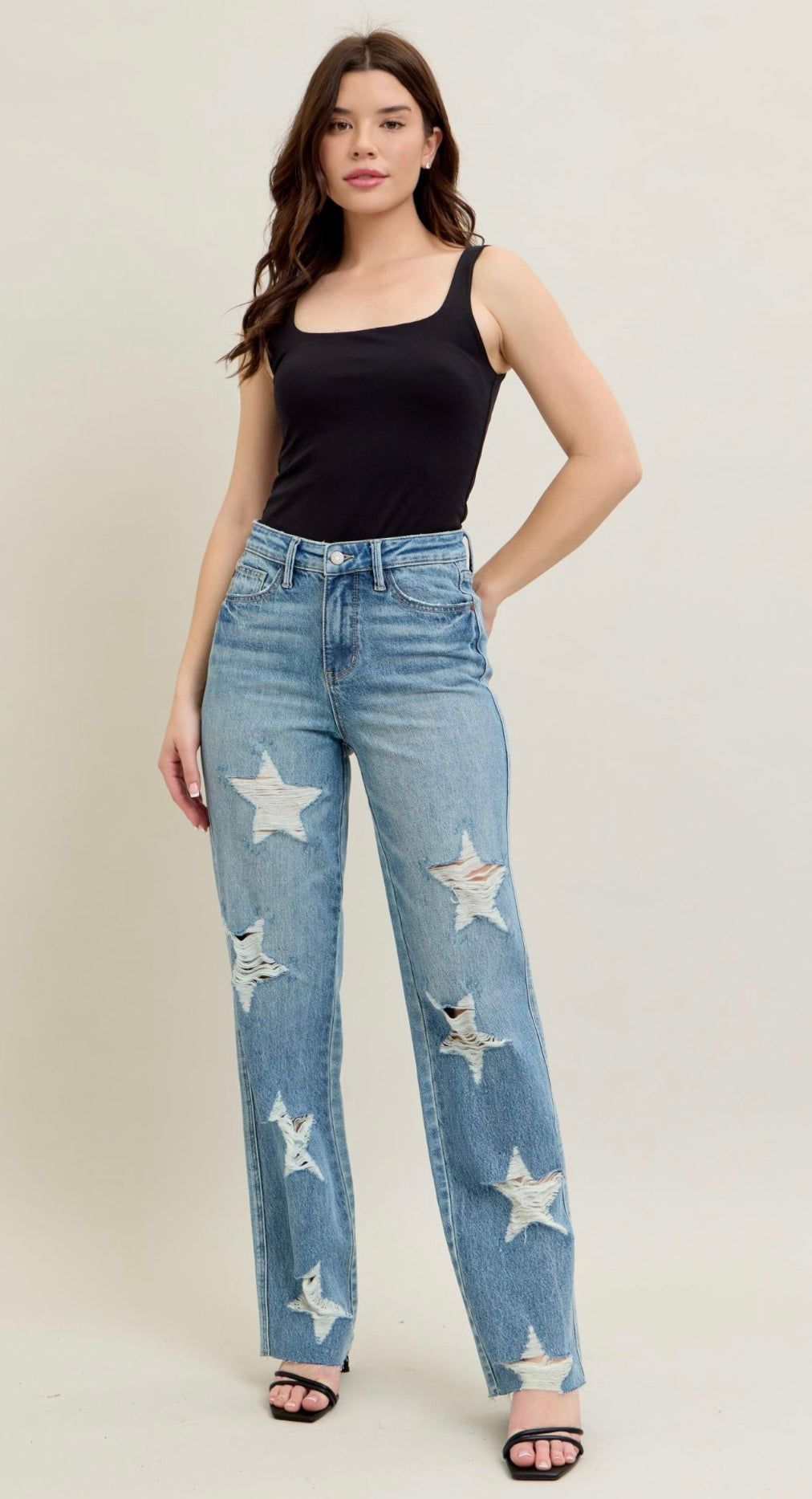 Judy Blue High Waist Rigid Magic Star Shaped Destroy 90's Straight