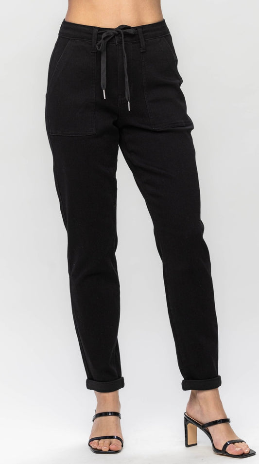 Judy Blue High Waist Jet Black Double Roll Cuff Jogger