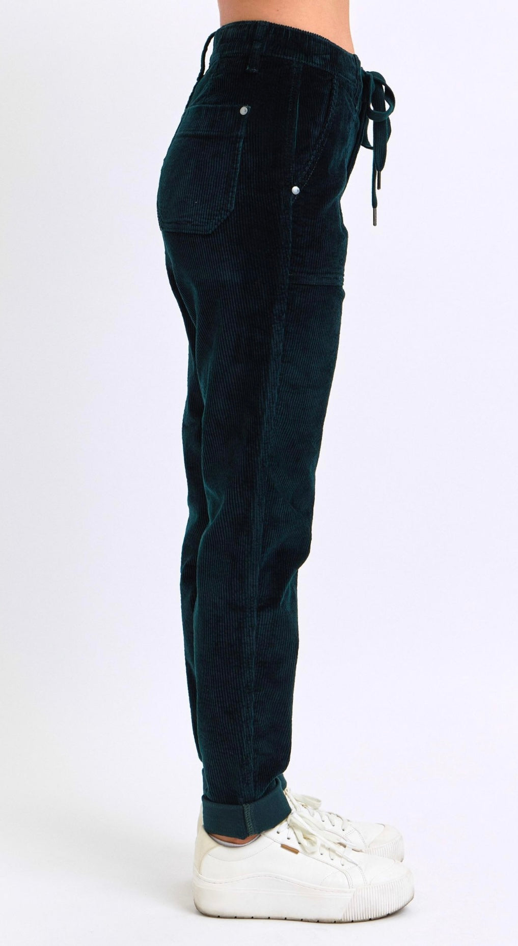 Judy Blue High Waist Corduroy Cuffed Jogger in Emerald Green