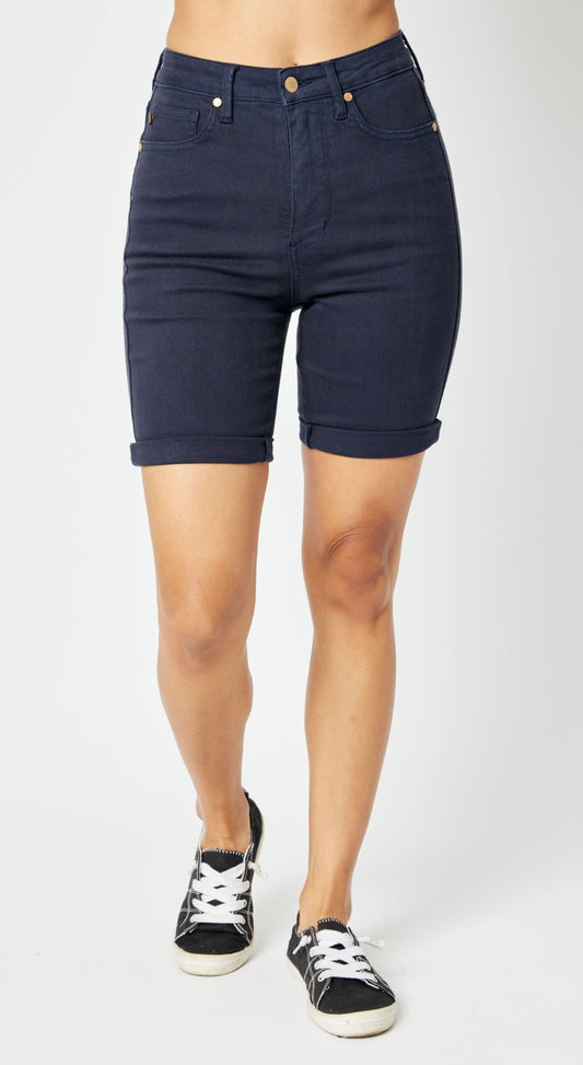 Judy Blue High Waist Tummy Control Bermuda Shorts- Navy