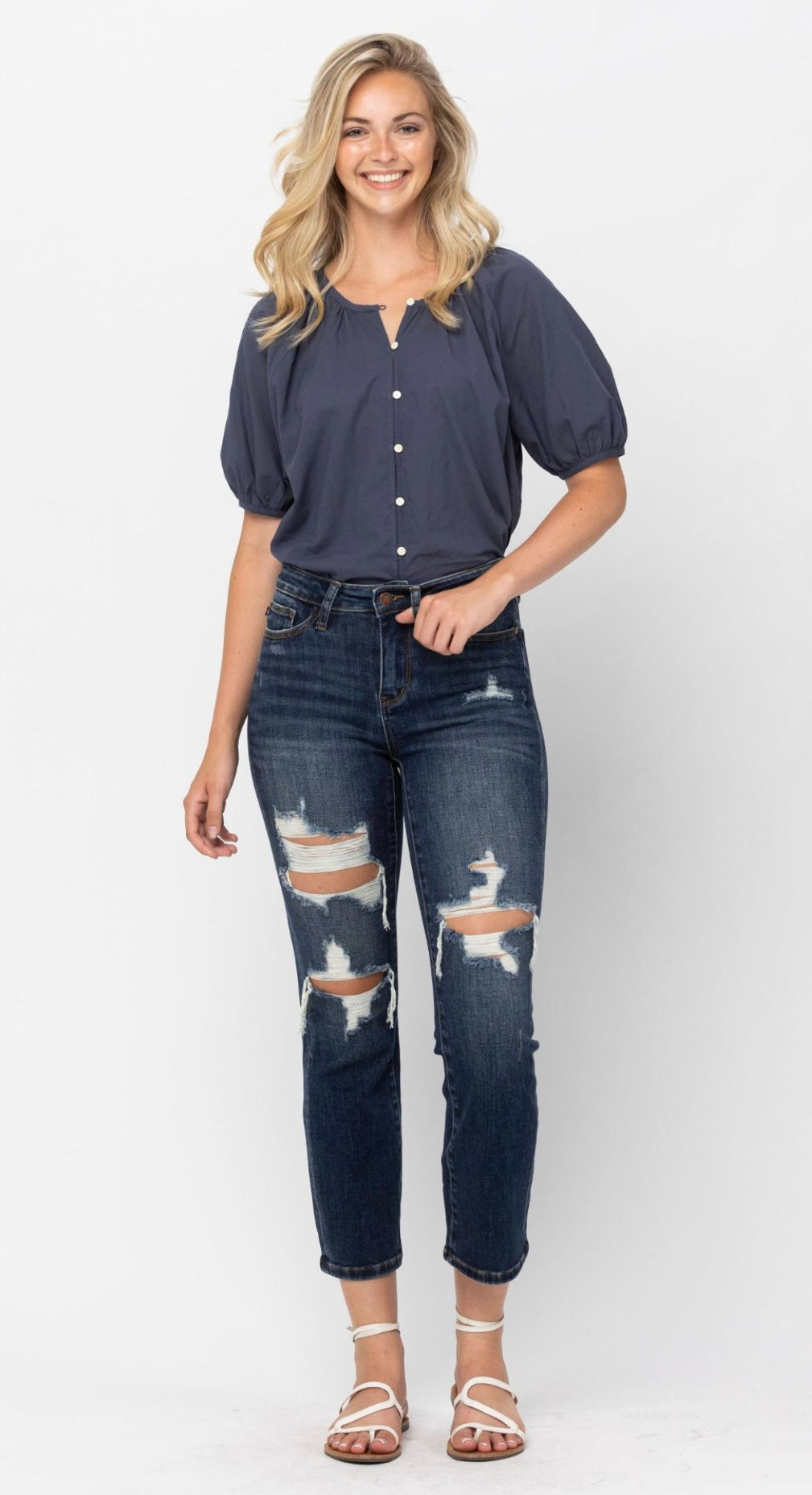 Judy Blue Mid Rise Crop Straight Leg