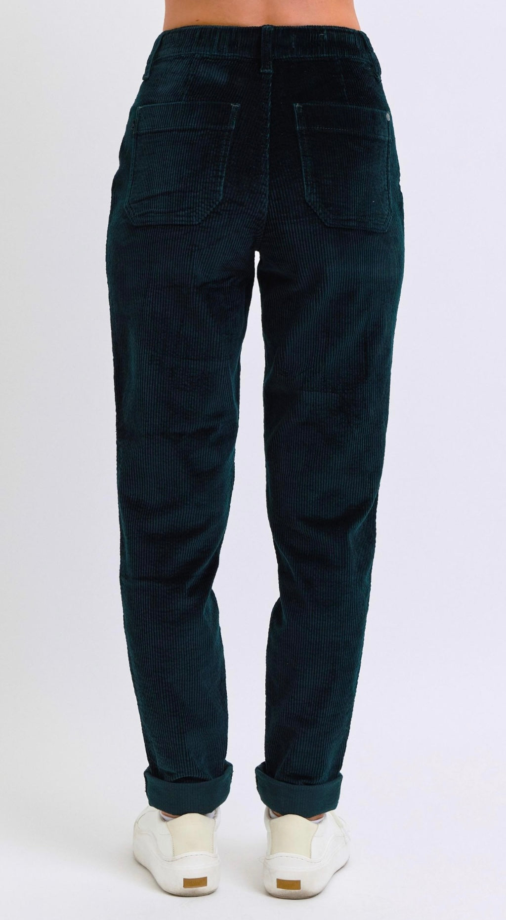 Judy Blue High Waist Corduroy Cuffed Jogger in Emerald Green