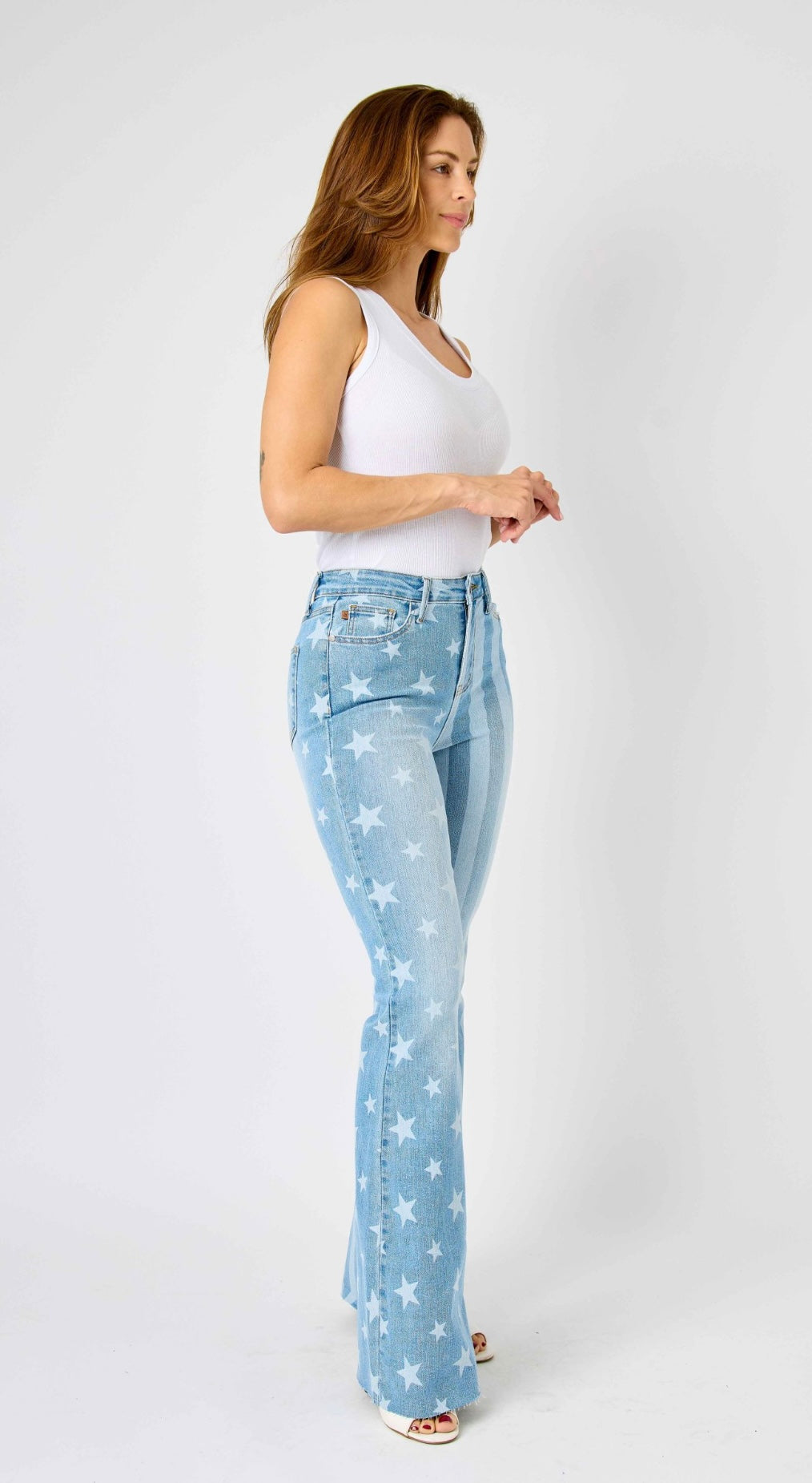 Judy Blue HIGH WAIST STARS AND STRIPES BLEACH FLARE