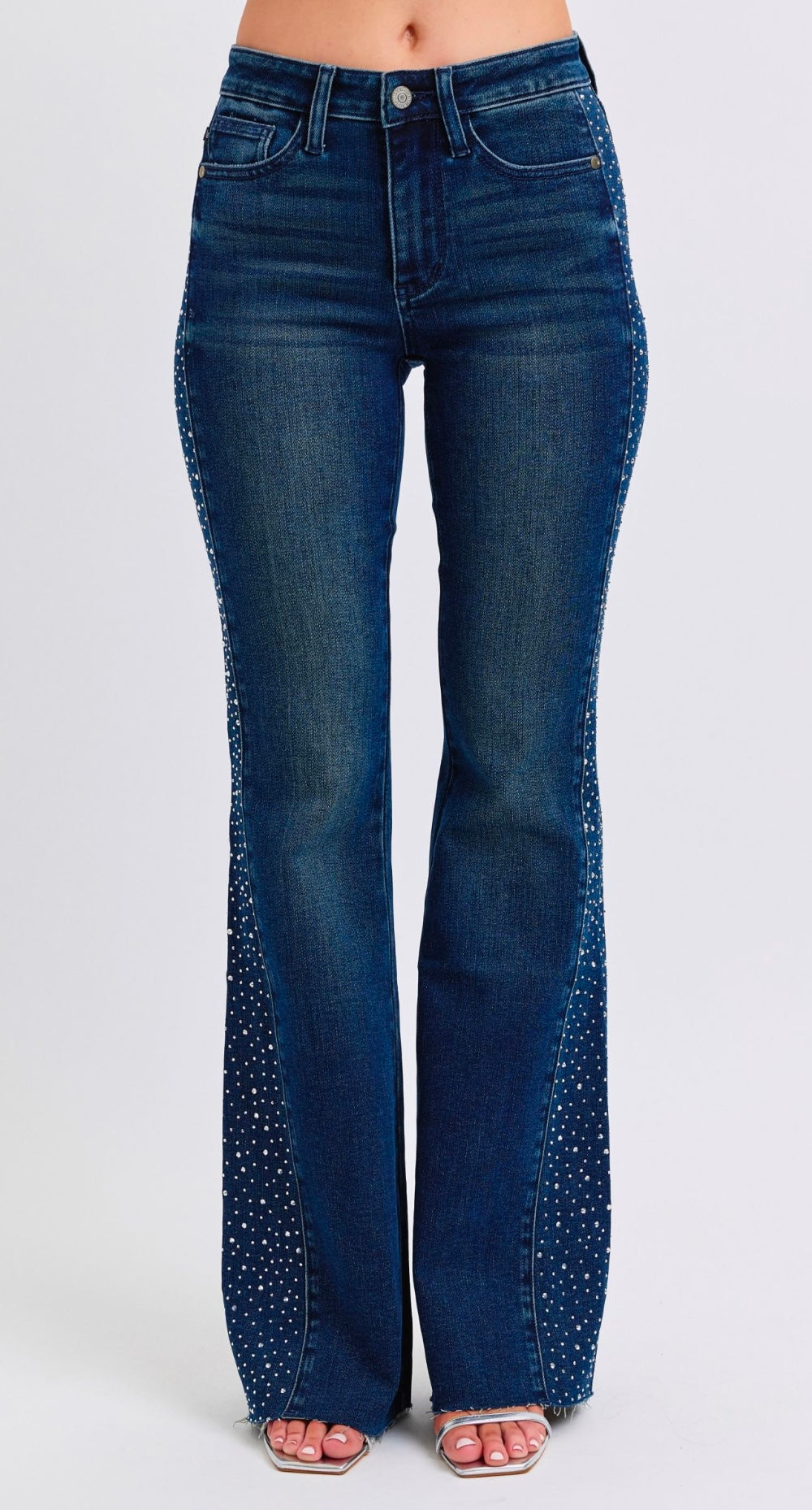 Judy Blue Mid Rise Rhinestone Flare Jeans