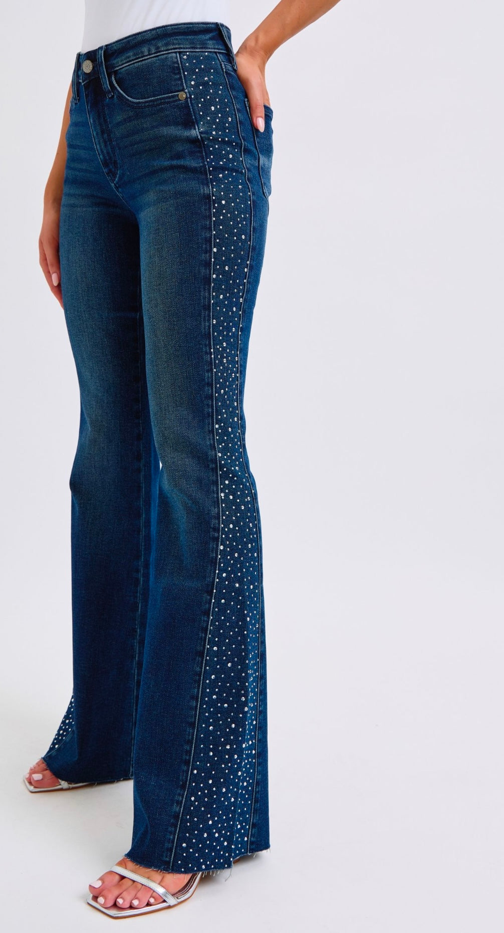 Judy Blue Mid Rise Rhinestone Flare Jeans
