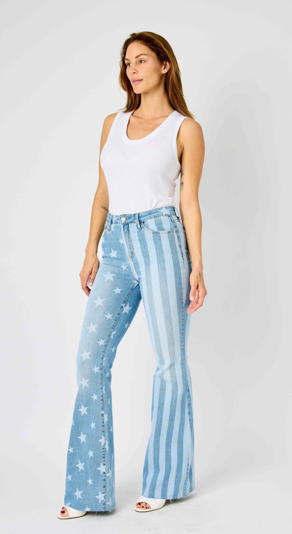 Judy Blue HIGH WAIST STARS AND STRIPES BLEACH FLARE