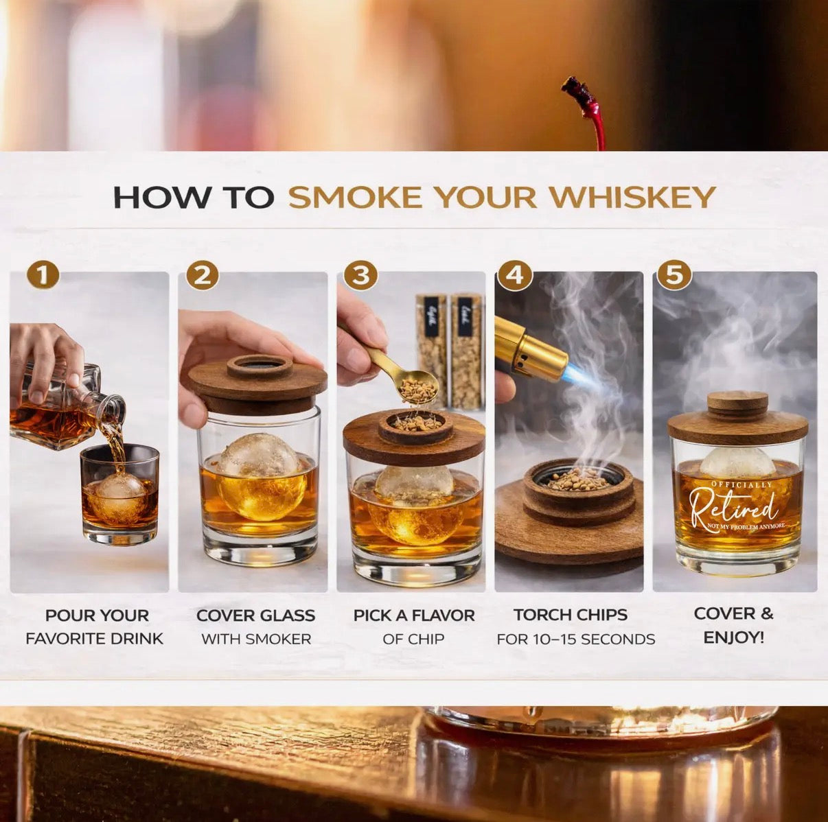 Whiskey smoker kit with torch and golf glass