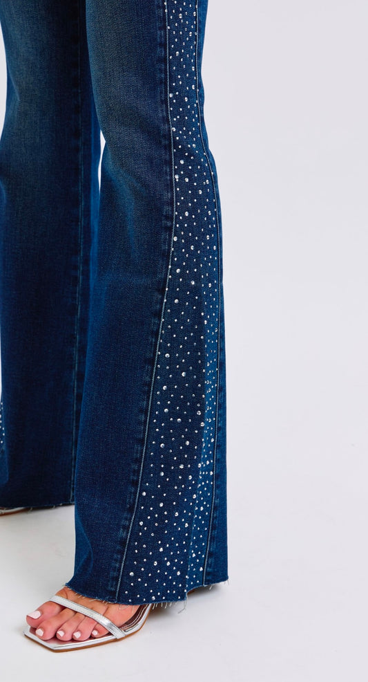 Judy Blue Mid Rise Rhinestone Flare Jeans