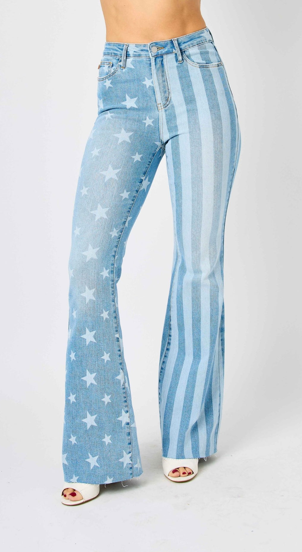 Judy Blue HIGH WAIST STARS AND STRIPES BLEACH FLARE