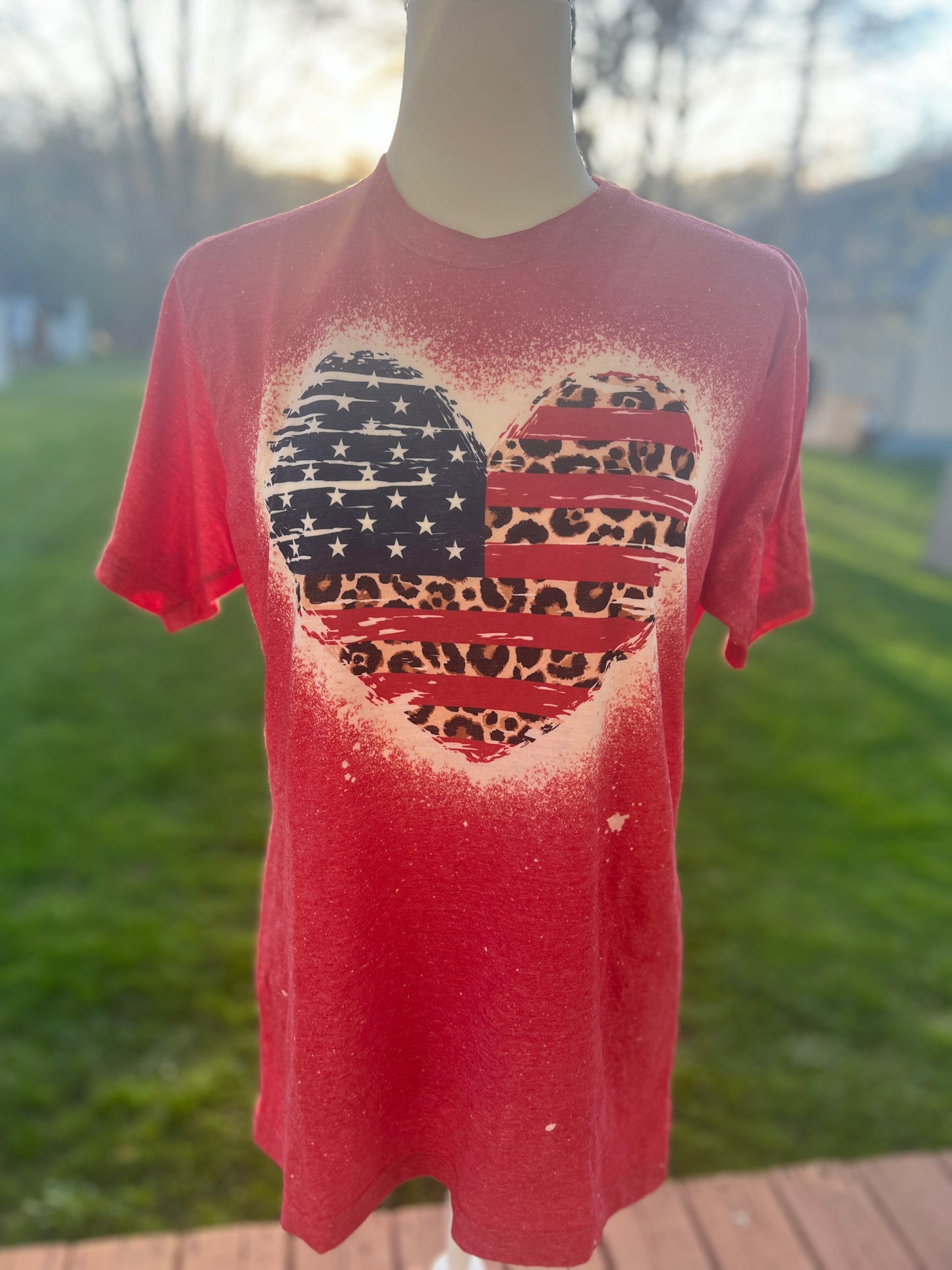 American Leopard Heart Bleached Tee