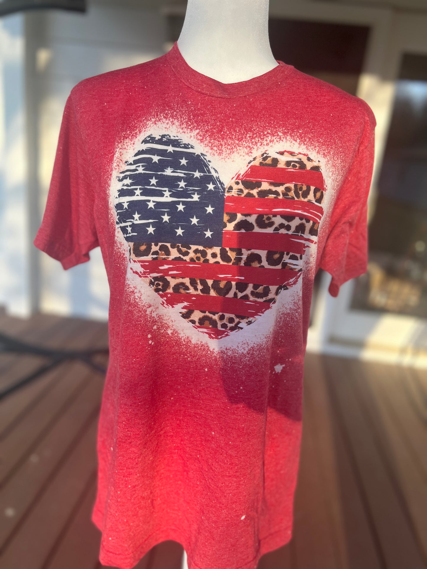 American Leopard Heart Bleached Tee