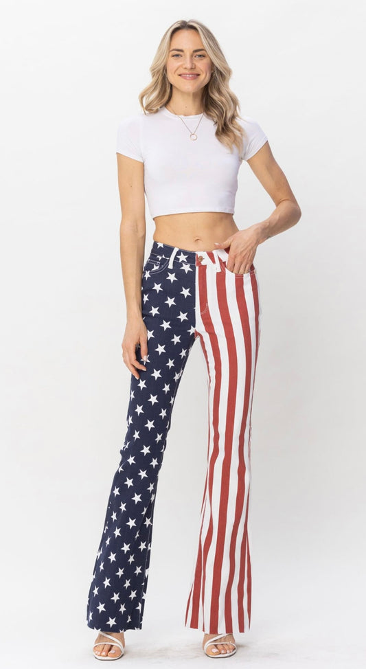 Judy Blue High Waist American Flag Print Flare