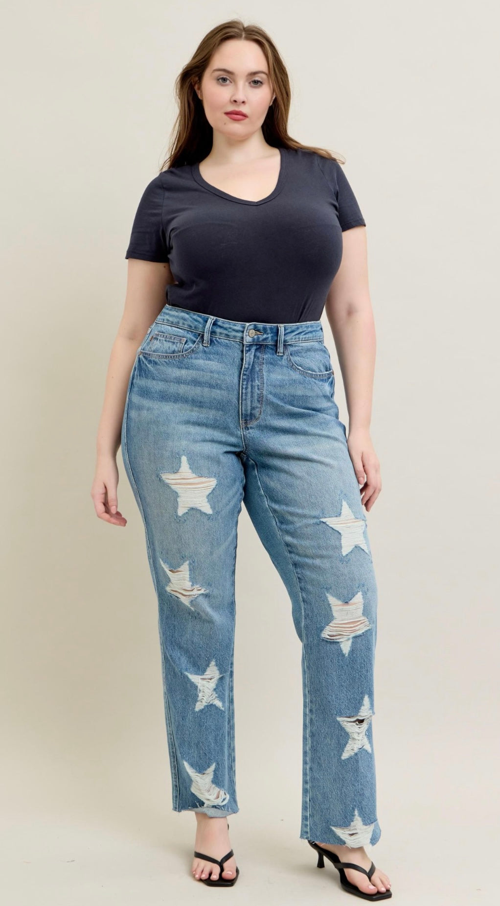 Judy Blue High Waist Rigid Magic Star Shaped Destroy 90's Straight