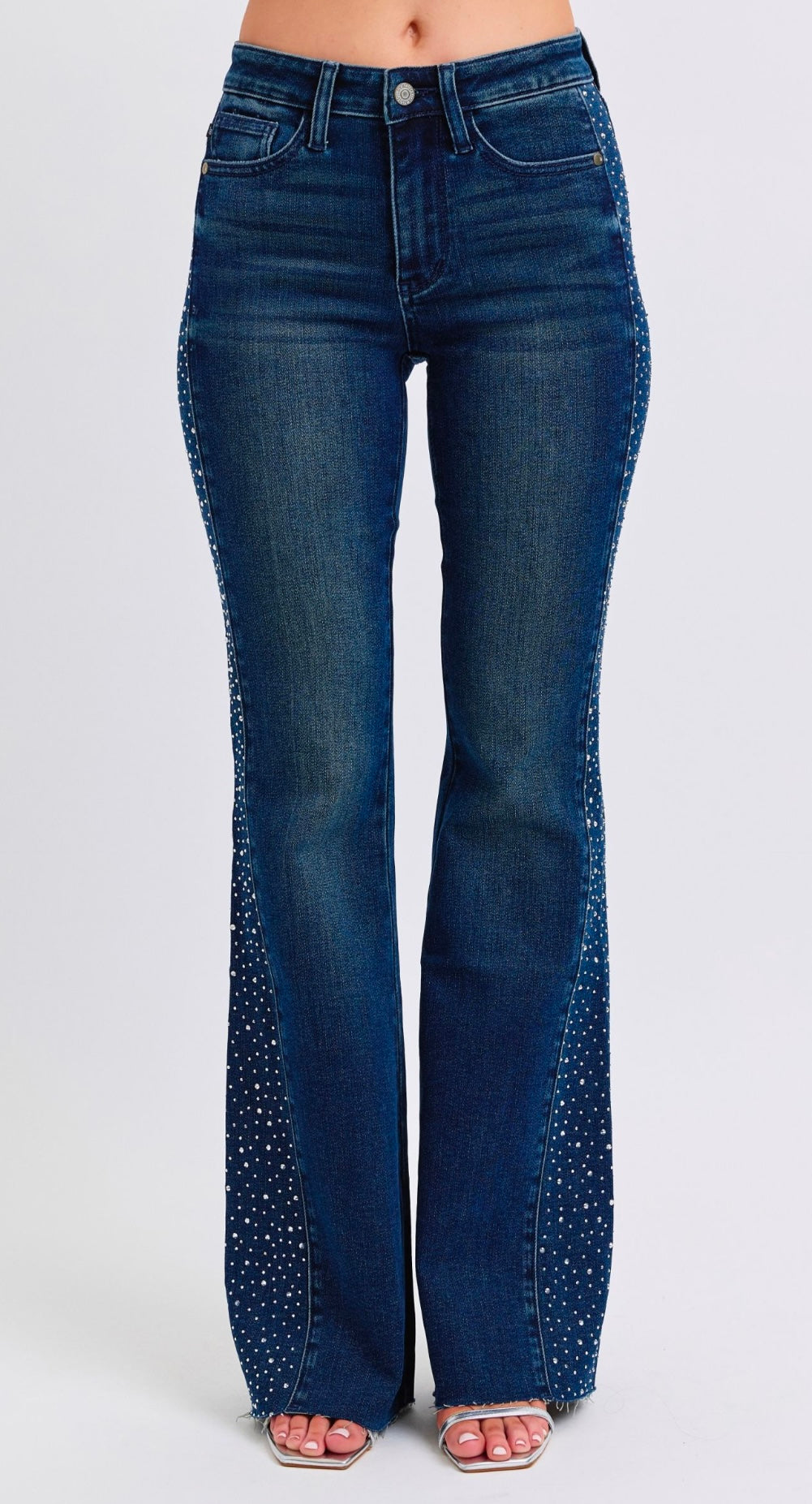 Judy Blue Mid Rise Rhinestone Flare Jeans