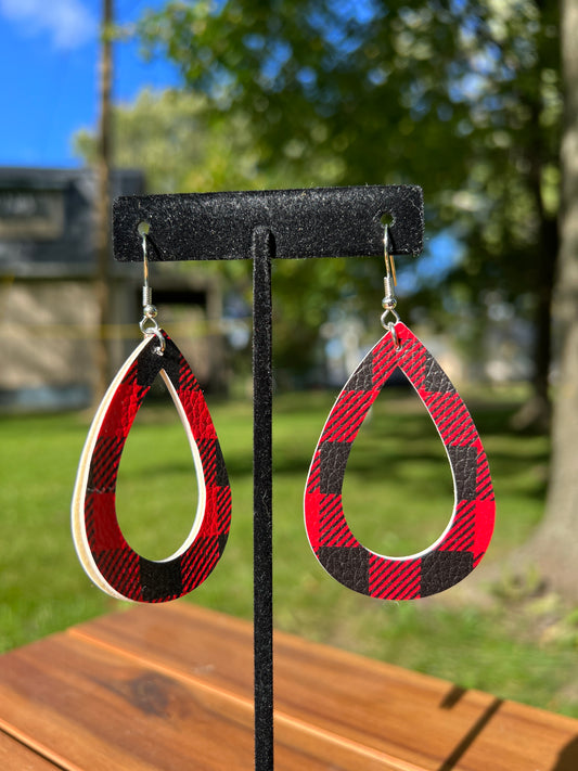 Red hollow Buffalo Check Earring