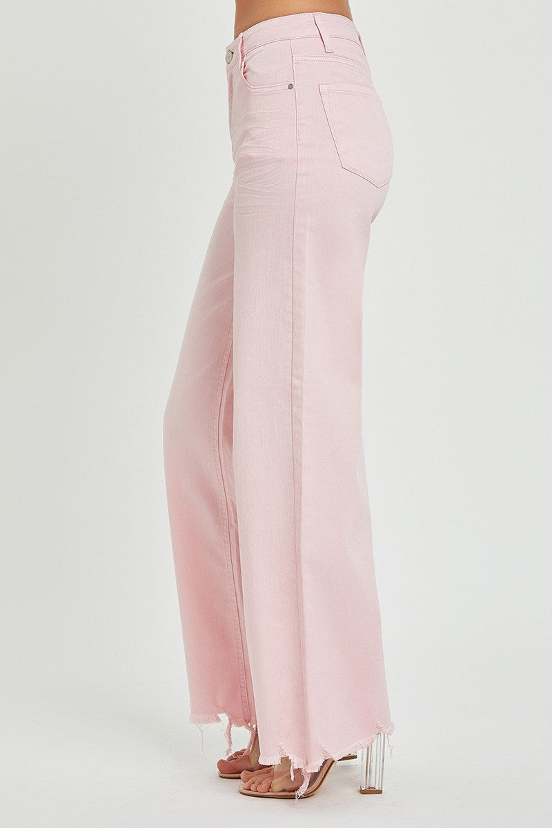 Risen High Rise Wide Leg Jeans Light Pink