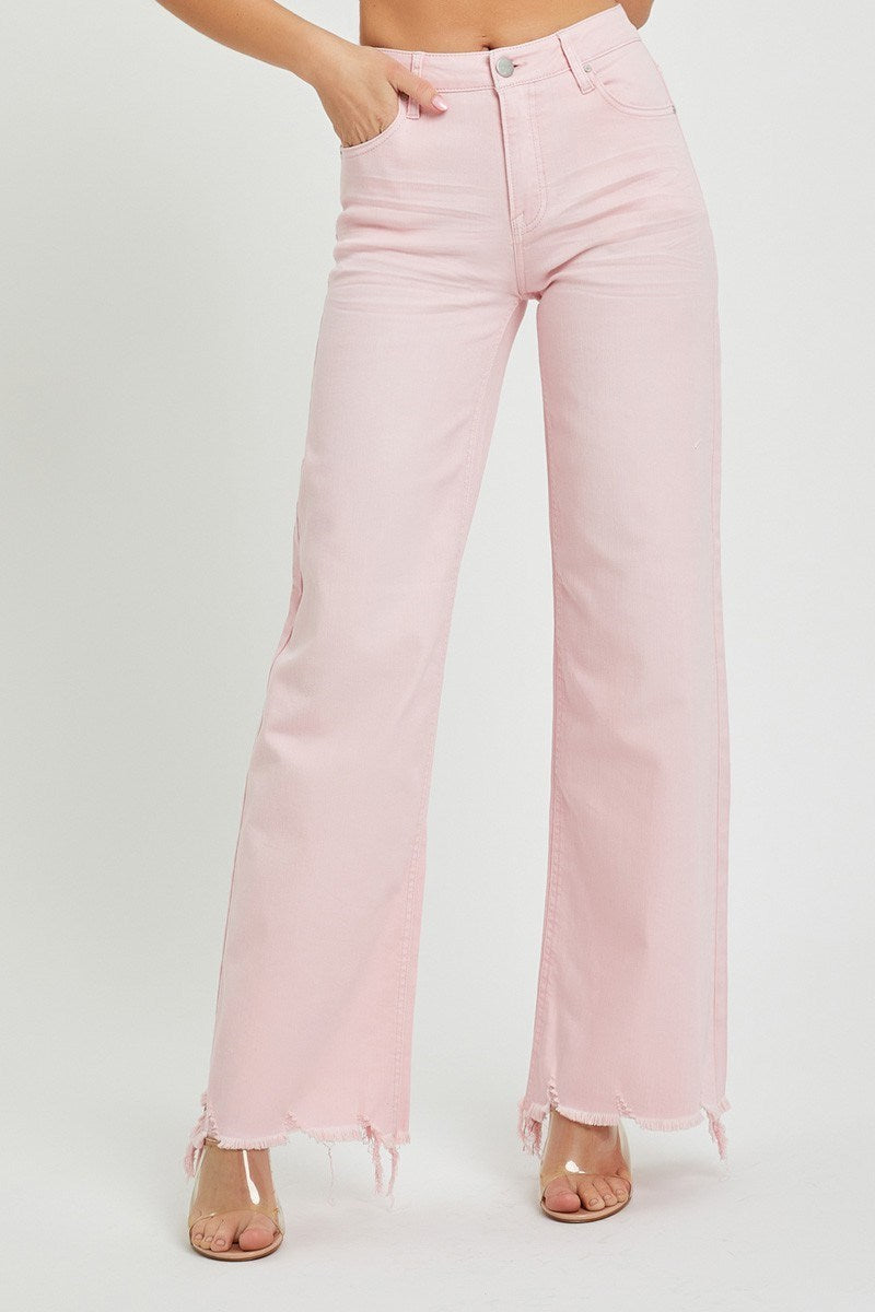 Risen High Rise Wide Leg Jeans Light Pink