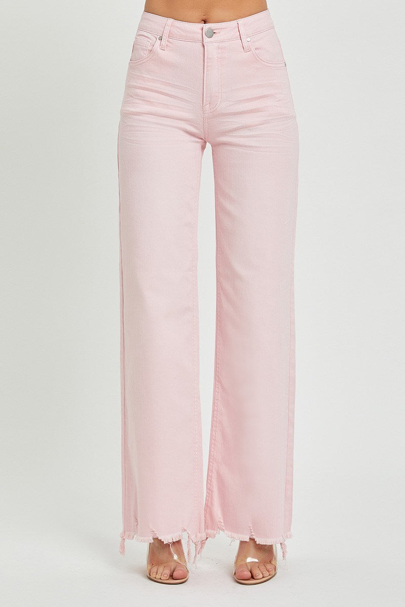 Risen High Rise Wide Leg Jeans Light Pink