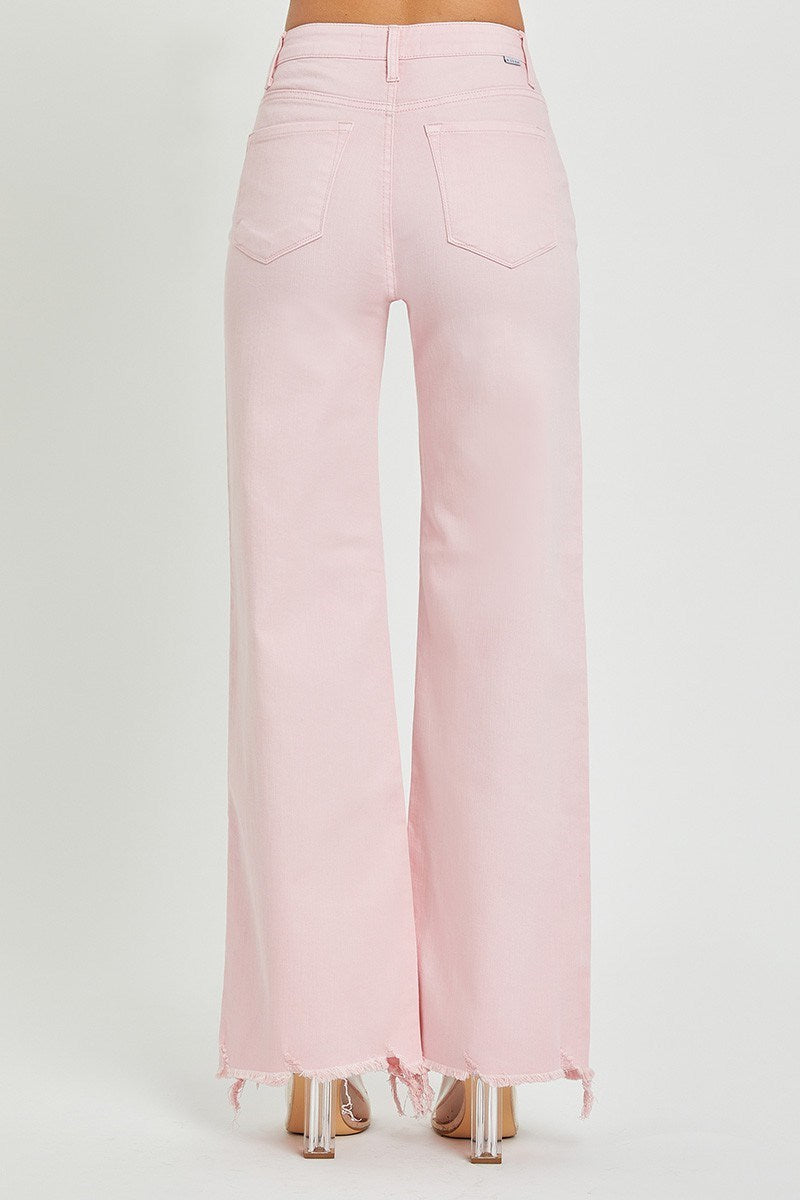 Risen High Rise Wide Leg Jeans Light Pink