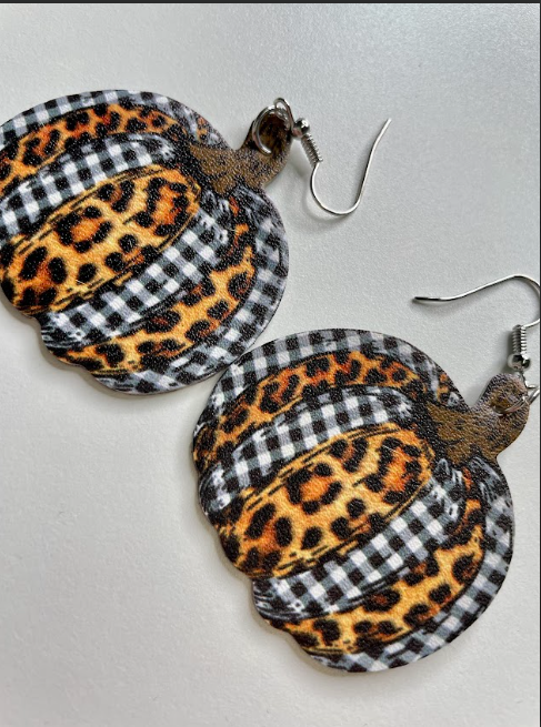 Leopard Pumpkin Leather Earring