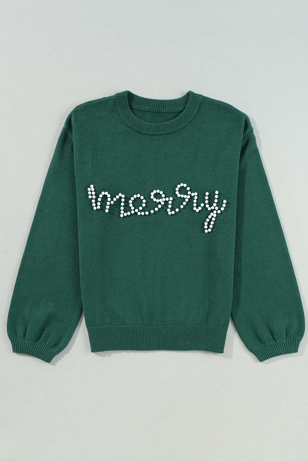 Green Pearl Beaded Merry Sweater