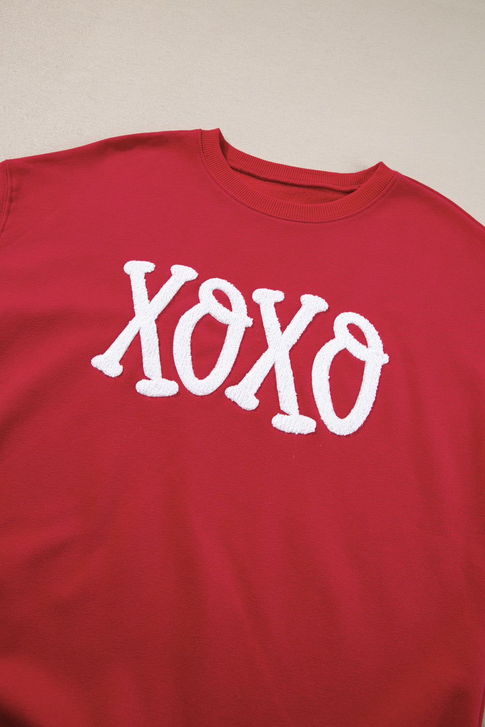 Red XOXO Chenille Embroidered Pullover Sweatshirt