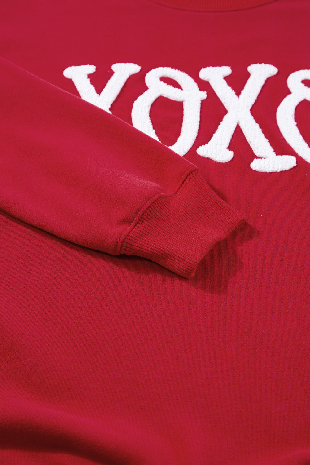 Red XOXO Chenille Embroidered Pullover Sweatshirt